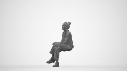 photogrammetry 3D woman casual sitting, realistic human model archviz FBX, wireframe back view