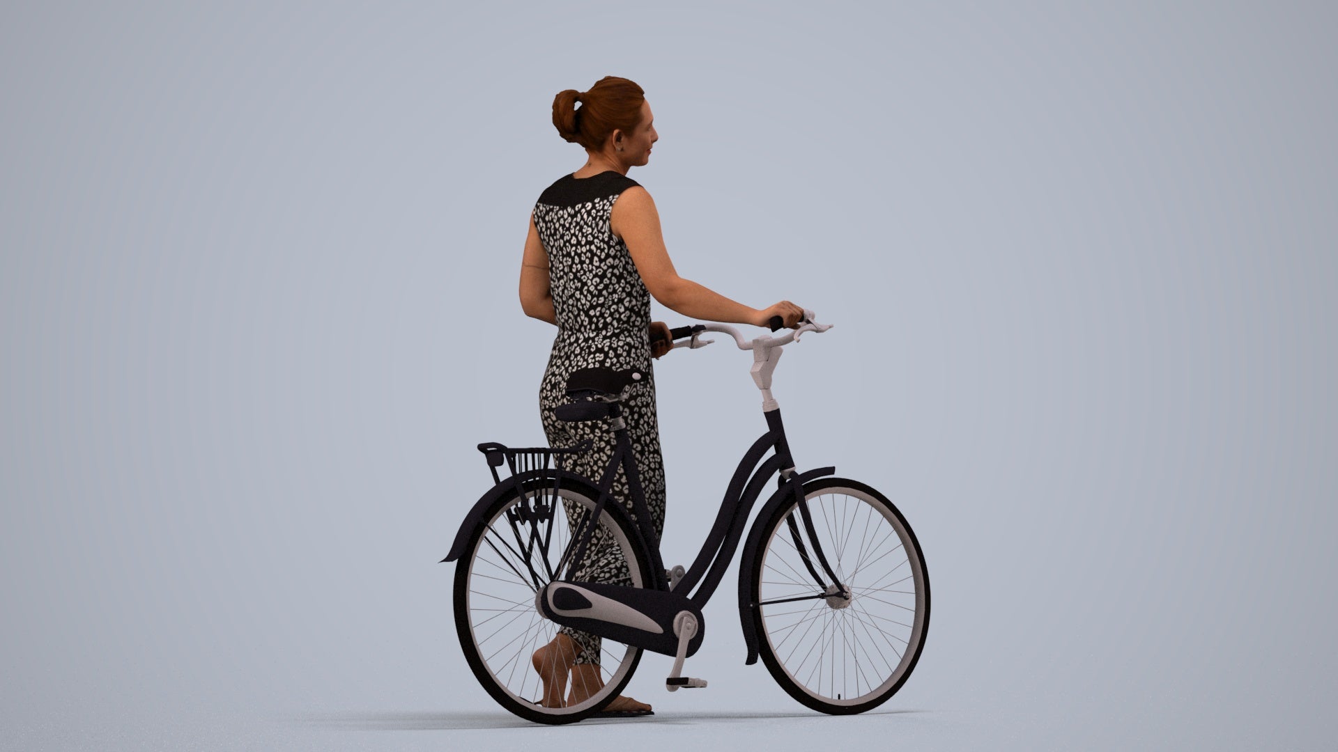 3D people model woman casual cycling, scanned human for 3ds Max rendering, side view render