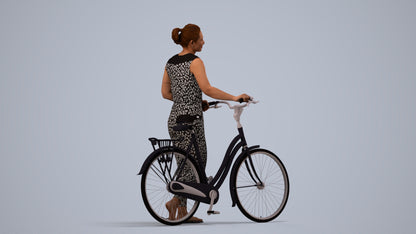 3D people model woman casual cycling, scanned human for 3ds Max rendering, side view render