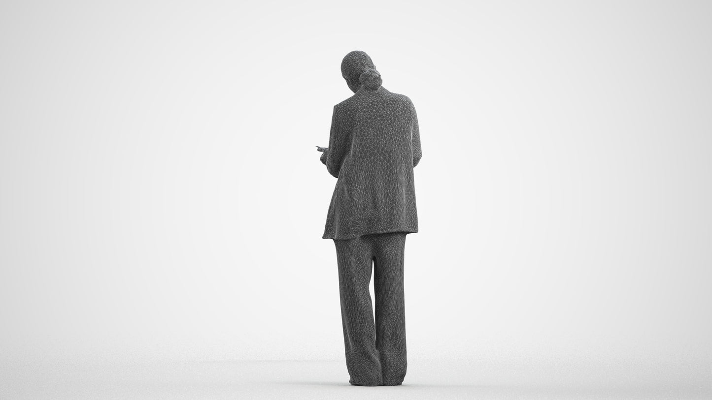 realistic 3D people woman business, render-ready for V-Ray and Corona, FBX OBJ, wireframe front view