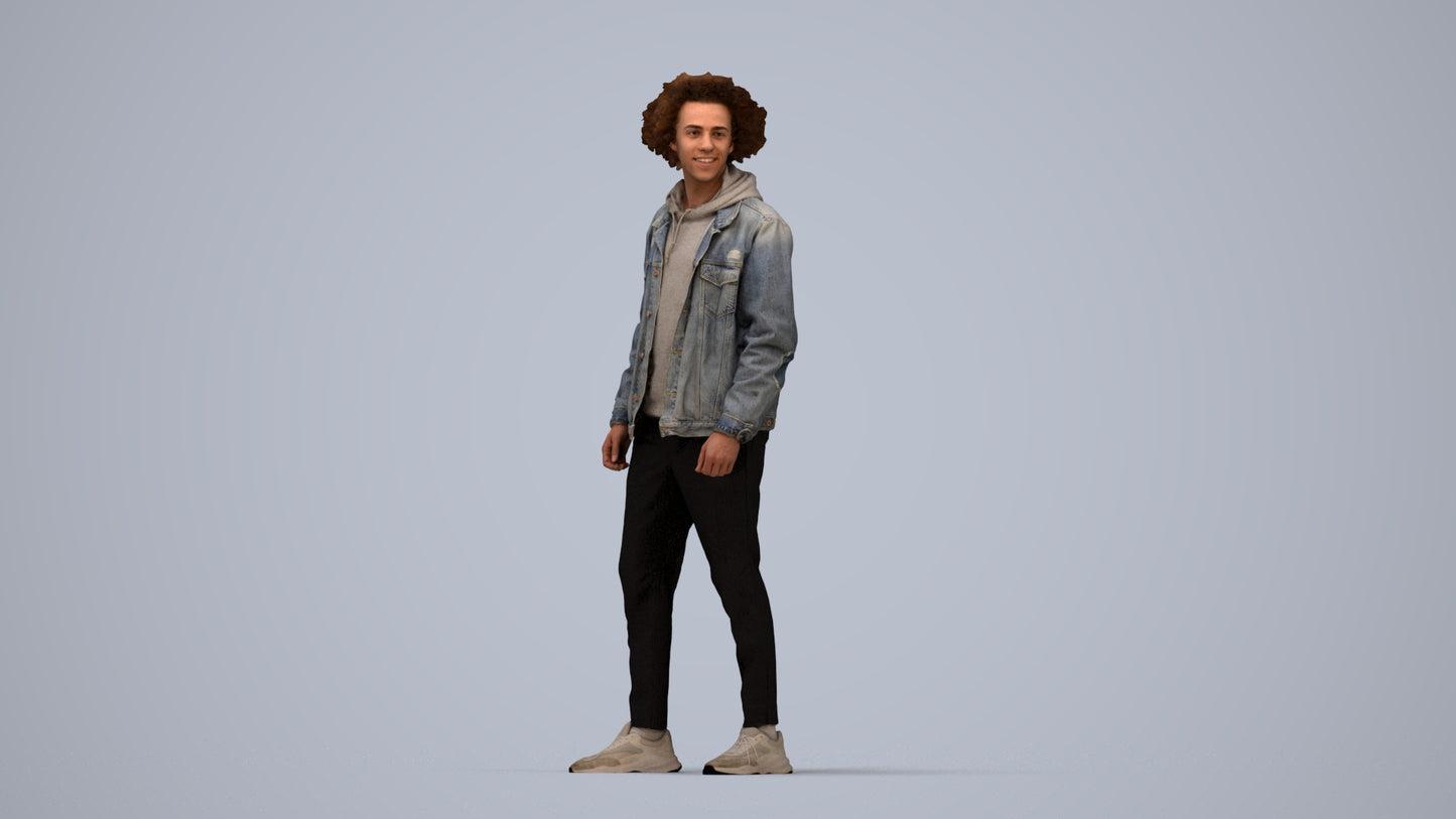 3D human model man casual standing, photogrammetry scanned person for archviz, top-down view render