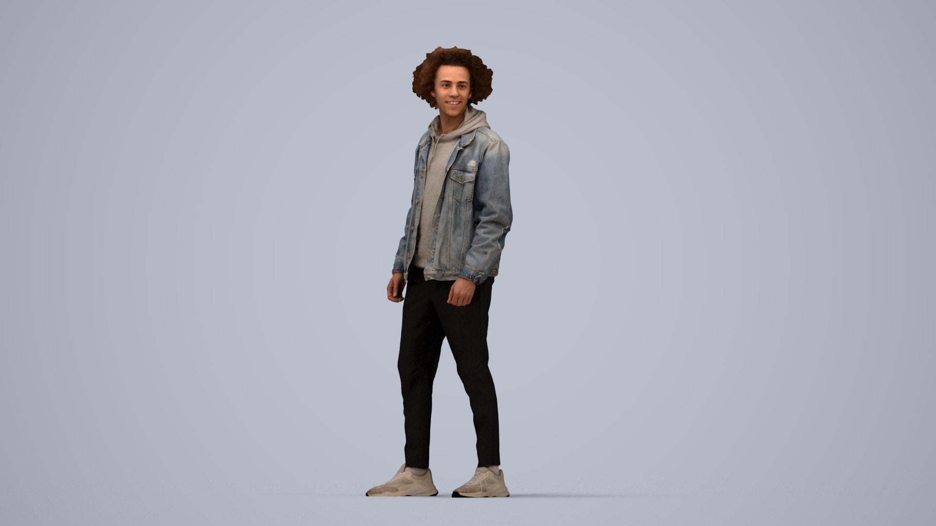 3D human model man casual standing, photogrammetry scanned person for archviz, top-down view render