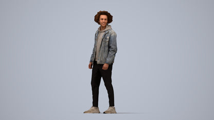 3D human model man casual standing, photogrammetry scanned person for archviz, top-down view render