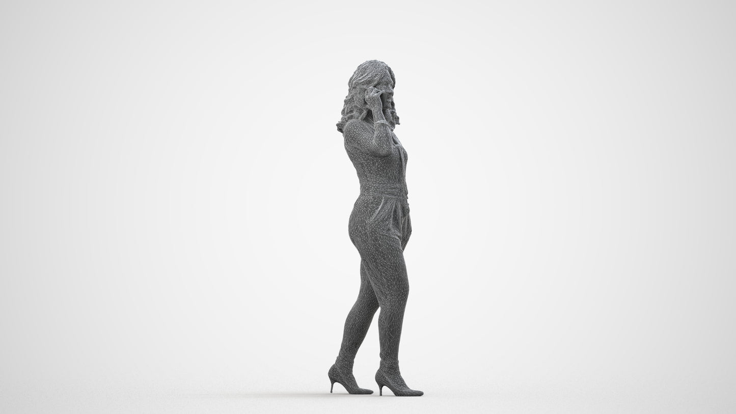3D people model woman casual walking, scanned human for 3ds Max rendering, wireframe side view