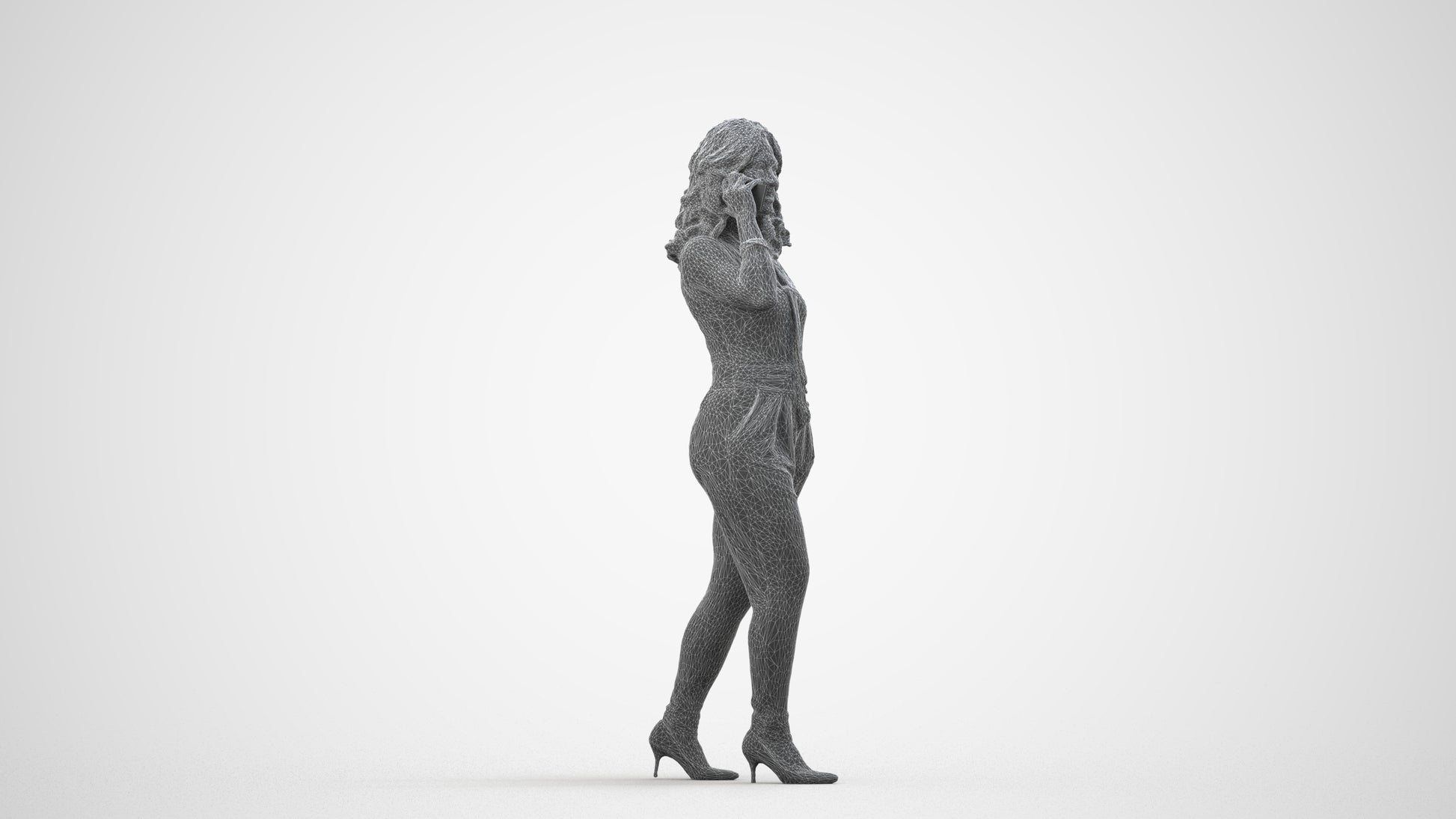 3D people model woman casual walking, scanned human for 3ds Max rendering, wireframe side view
