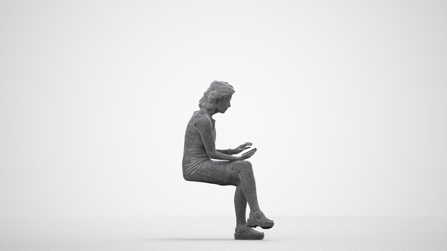 realistic 3D people woman business sitting, render-ready for V-Ray and Corona, FBX OBJ, wireframe side view