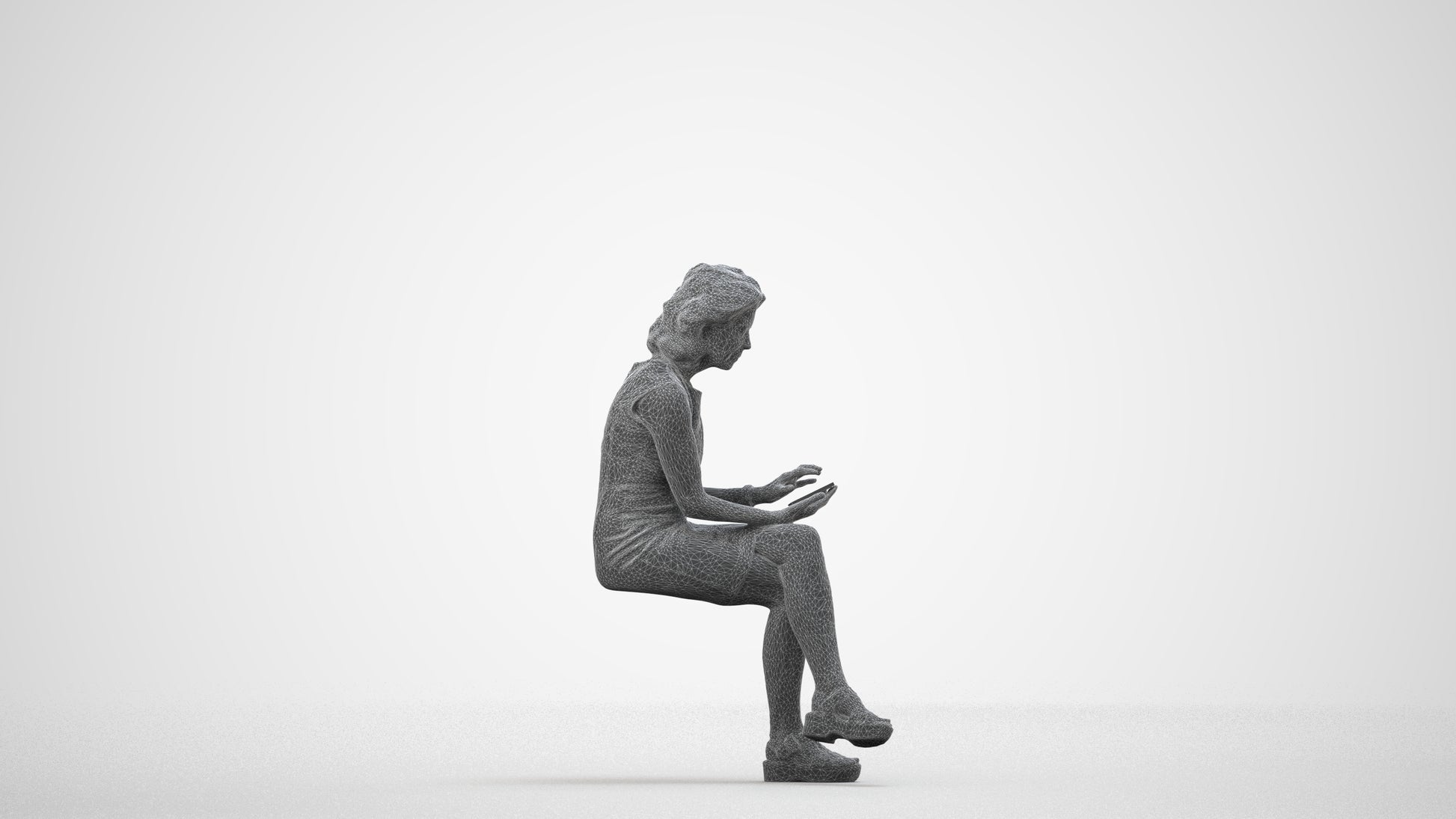 realistic 3D people woman business sitting, render-ready for V-Ray and Corona, FBX OBJ, wireframe side view