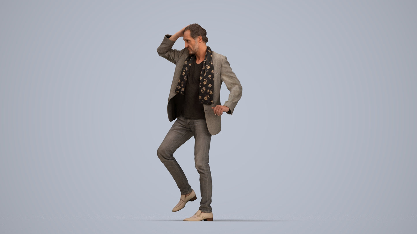 scanned 3D man business standing, photogrammetry people for Enscape and V-Ray, top-down view render