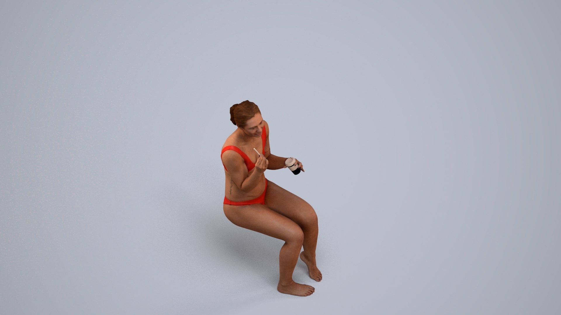 scanned 3D woman pool, photogrammetry people for Enscape and V-Ray, back view render