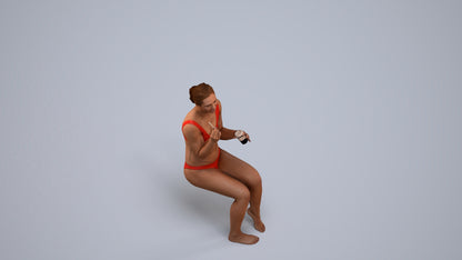 scanned 3D woman pool, photogrammetry people for Enscape and V-Ray, back view render