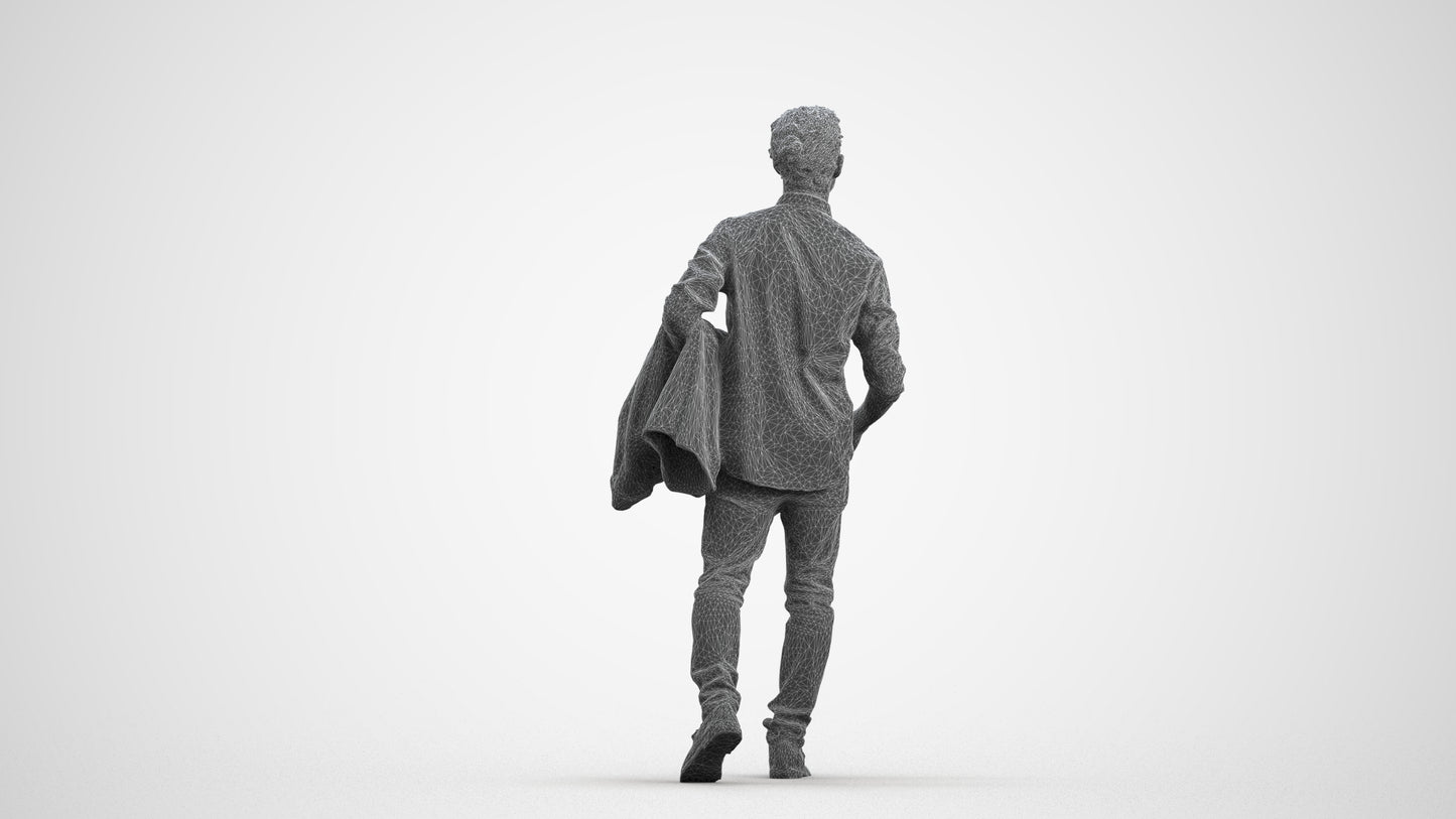 photogrammetry 3D man casual walking, realistic human model archviz FBX, wireframe front view