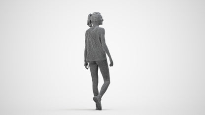3D human model woman sport, photogrammetry scanned person for archviz, wireframe side view