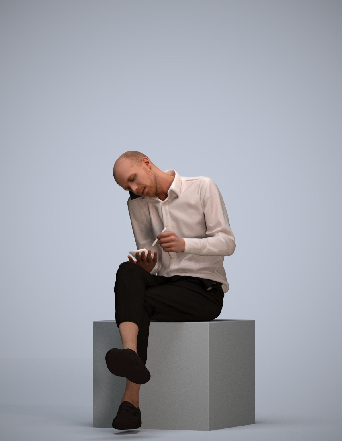 realistic 3D human man casual sitting, archviz people FBX OBJ for Blender