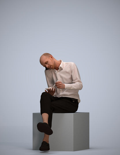 realistic 3D human man casual sitting, archviz people FBX OBJ for Blender