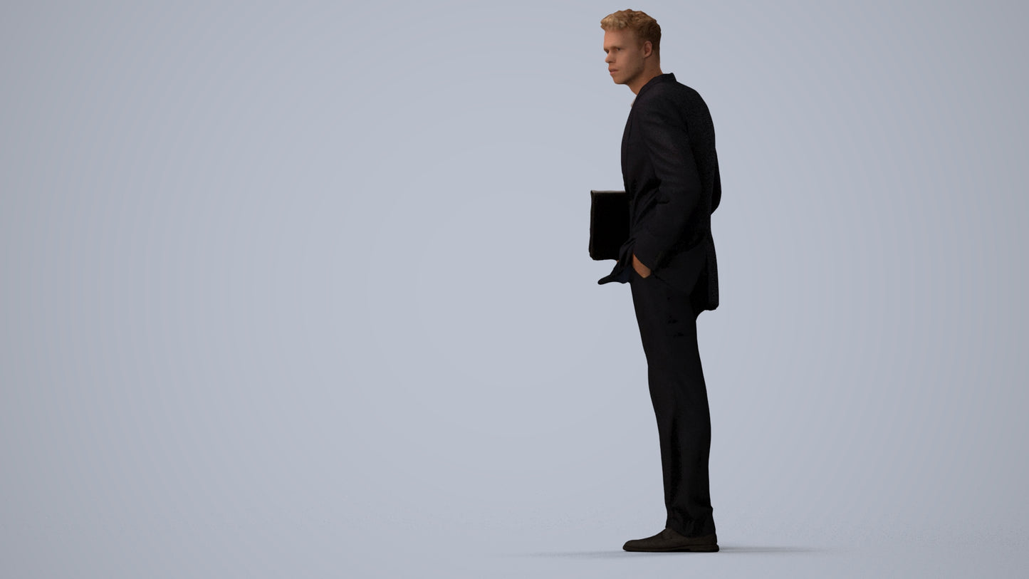 3D people model man business, scanned human for 3ds Max rendering, three-quarter view render