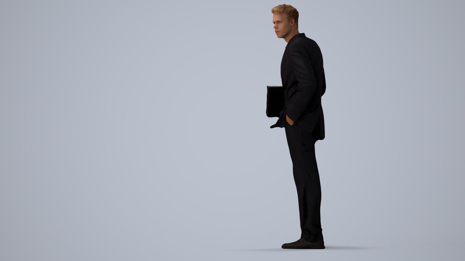3D people model man business, scanned human for 3ds Max rendering, three-quarter view render