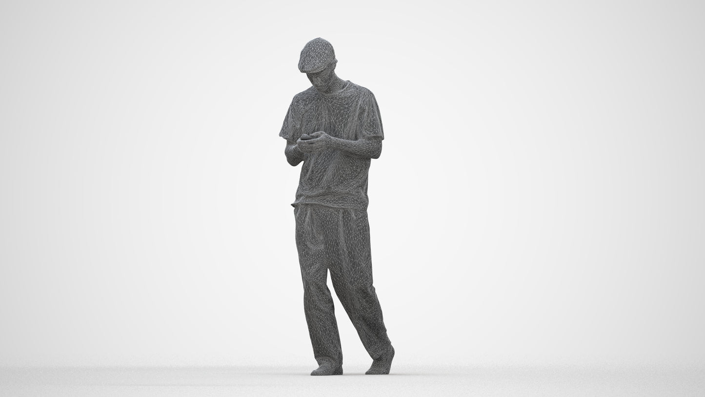 photogrammetry 3D man casual walking, realistic human model archviz FBX, wireframe back view