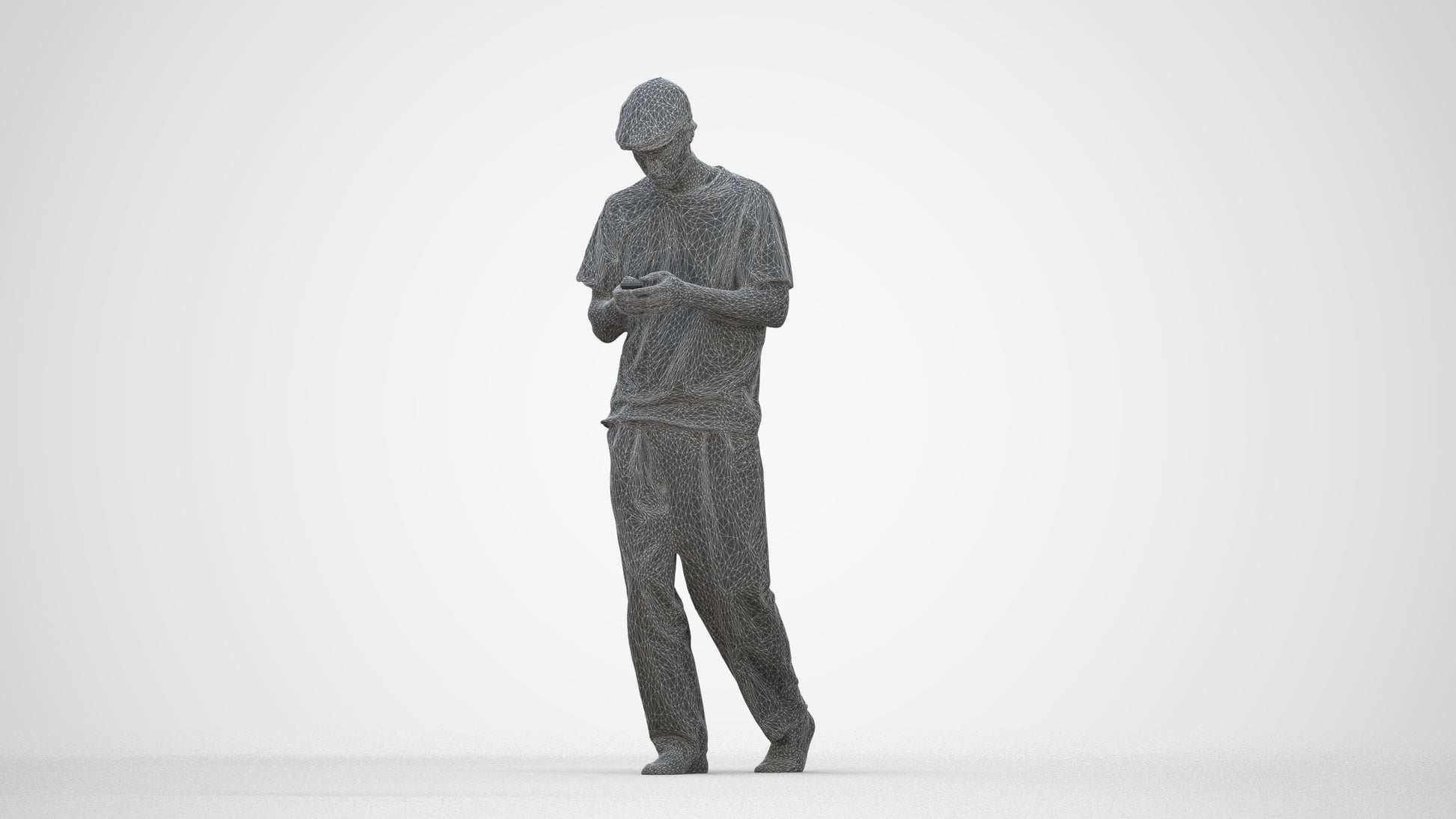 photogrammetry 3D man casual walking, realistic human model archviz FBX, wireframe back view