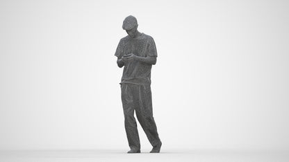 photogrammetry 3D man casual walking, realistic human model archviz FBX, wireframe back view
