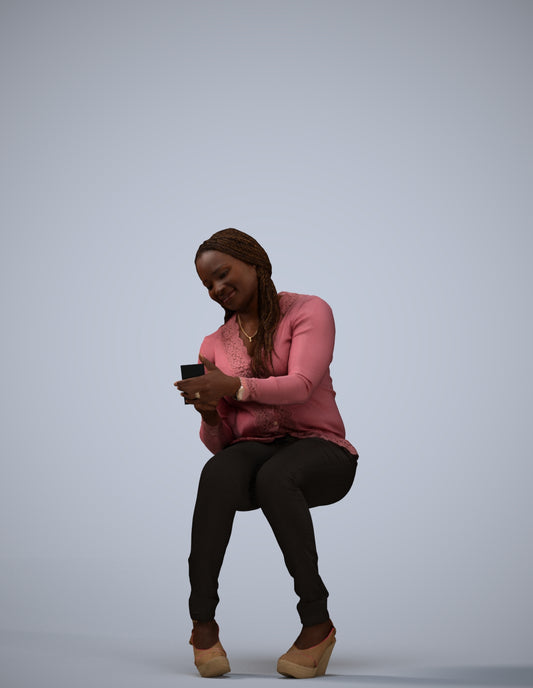 scanned 3D woman casual sitting, photogrammetry people for Enscape and V-Ray