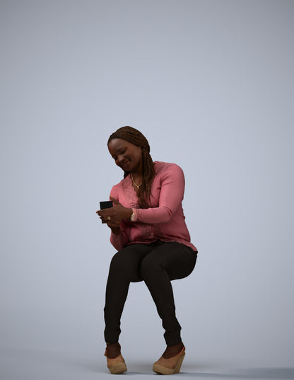 scanned 3D woman casual sitting, photogrammetry people for Enscape and V-Ray