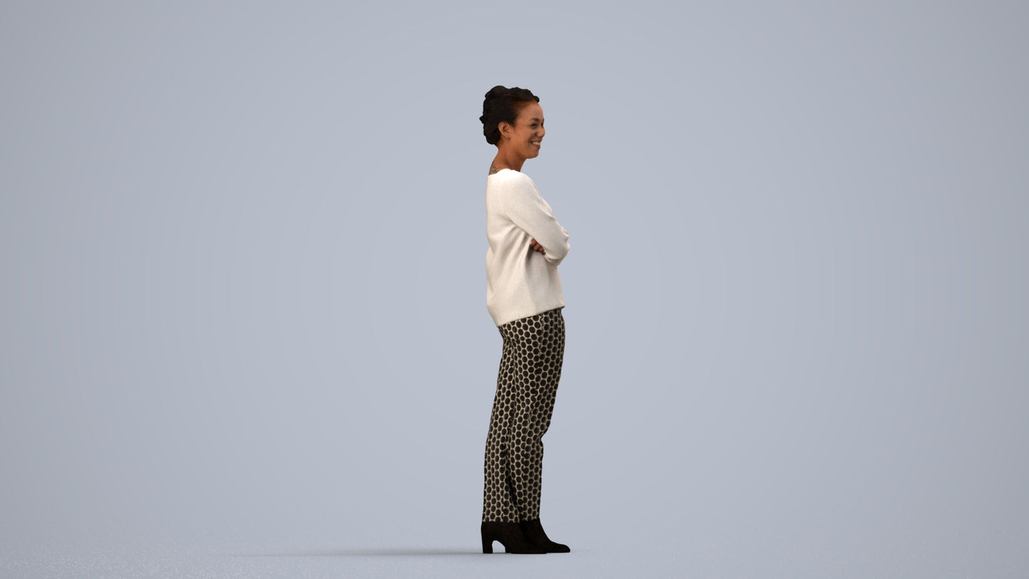 3D people model woman casual standing, scanned human for 3ds Max rendering, side view render