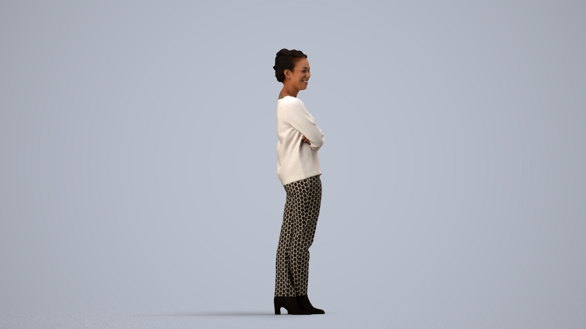 3D people model woman casual standing, scanned human for 3ds Max rendering, side view render