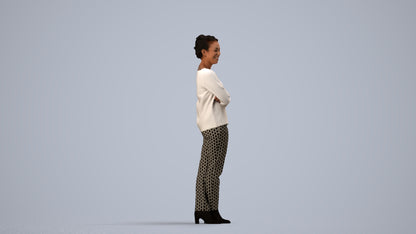 3D people model woman casual standing, scanned human for 3ds Max rendering, side view render