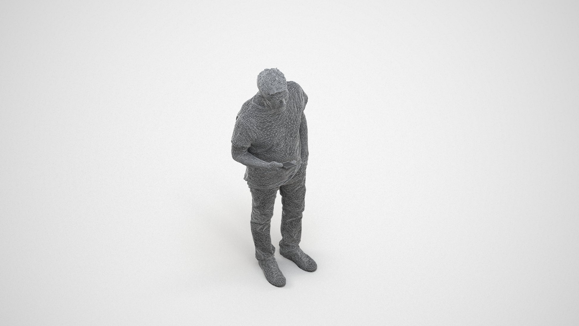 3D people model senior man casual standing, scanned human for 3ds Max rendering, wireframe three-quarter view