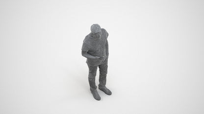 3D people model senior man casual standing, scanned human for 3ds Max rendering, wireframe three-quarter view