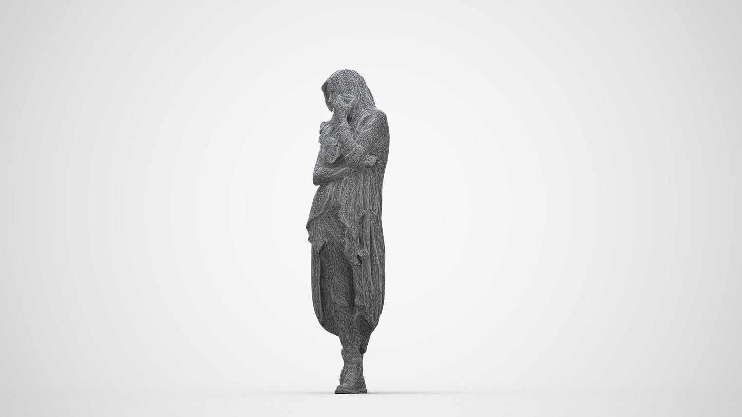 realistic 3D people woman casual standing, render-ready for V-Ray and Corona, FBX OBJ, wireframe back view