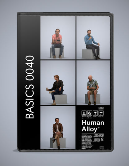 5x realistic 3D people sitting pack, scanned archviz collection for Blender and 3ds Max