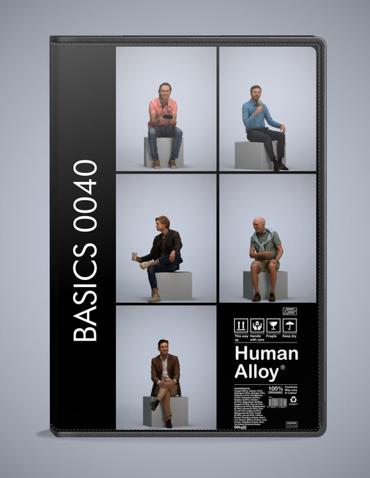 5x realistic 3D people sitting pack, scanned archviz collection for Blender and 3ds Max