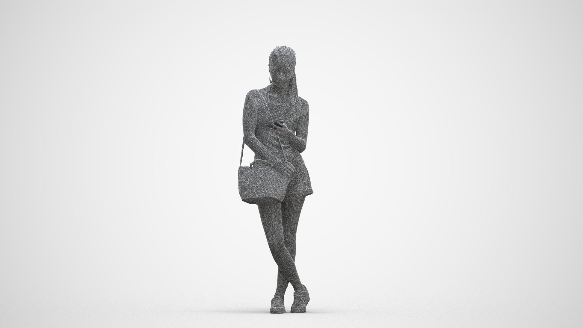 photogrammetry 3D woman casual standing, realistic human model archviz FBX, three-quarter front view render