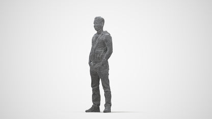 realistic 3D human man casual standing, archviz people FBX OBJ for Blender, wireframe back view