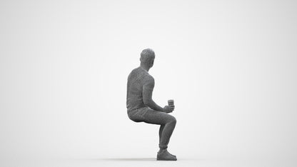 realistic 3D man casual sitting, scanned archviz people for Blender and 3ds Max, wireframe side view