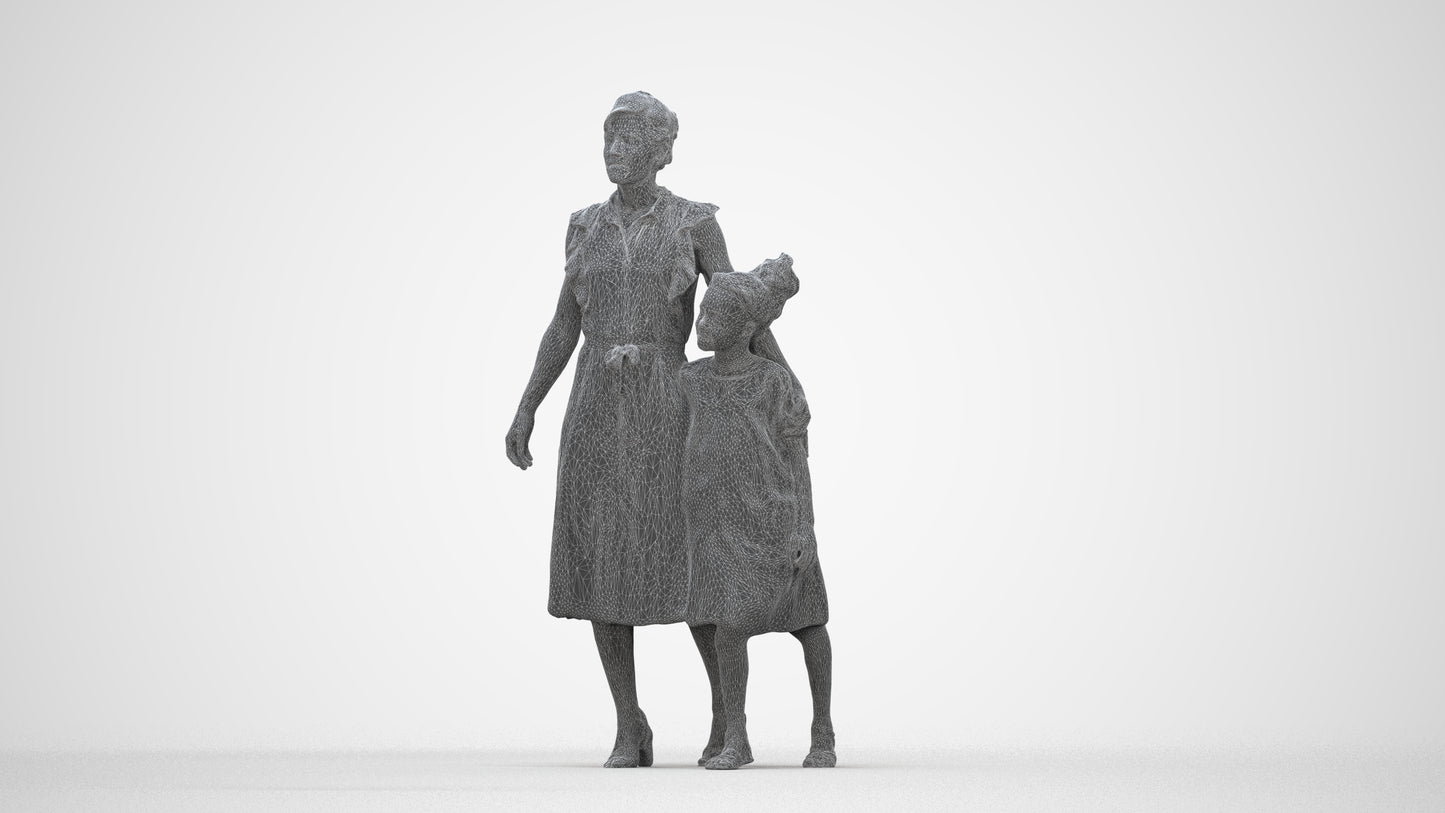 3D scanned girl kids casual, photorealistic archviz people for Enscape and SketchUp, wireframe back view