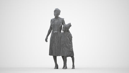 3D scanned girl kids casual, photorealistic archviz people for Enscape and SketchUp, wireframe back view