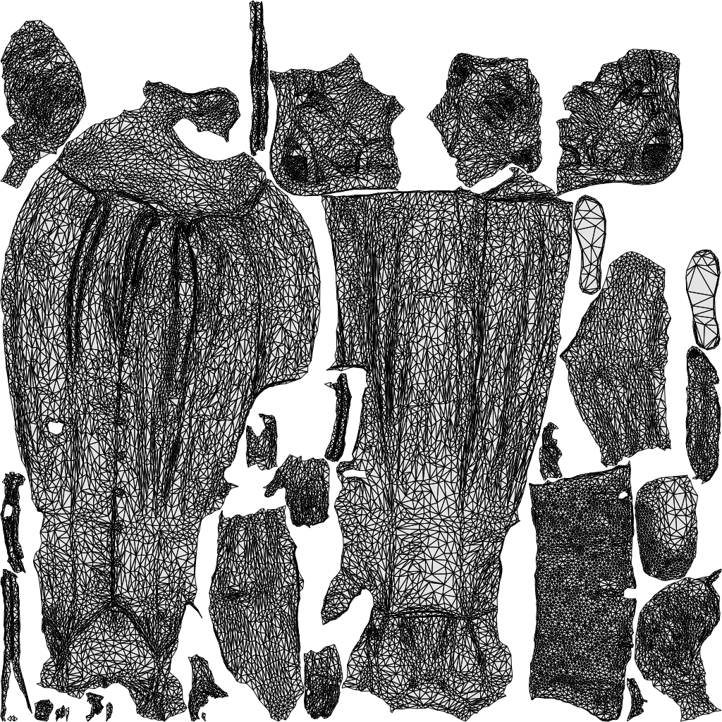 3D human model senior woman standing, photogrammetry scanned person for archviz, wireframe top-down view