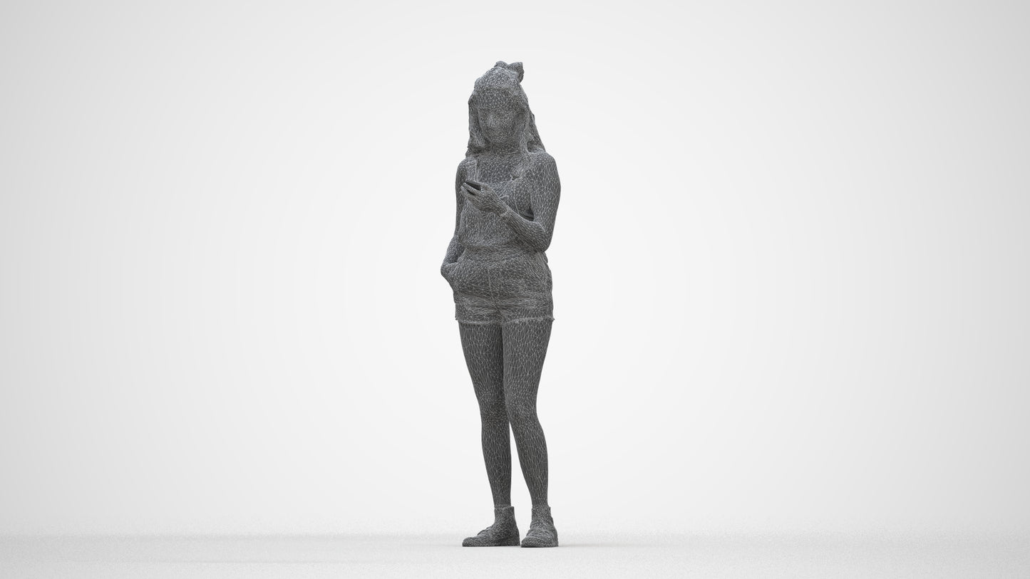 realistic 3D people woman casual standing, render-ready for V-Ray and Corona, FBX OBJ, wireframe back view