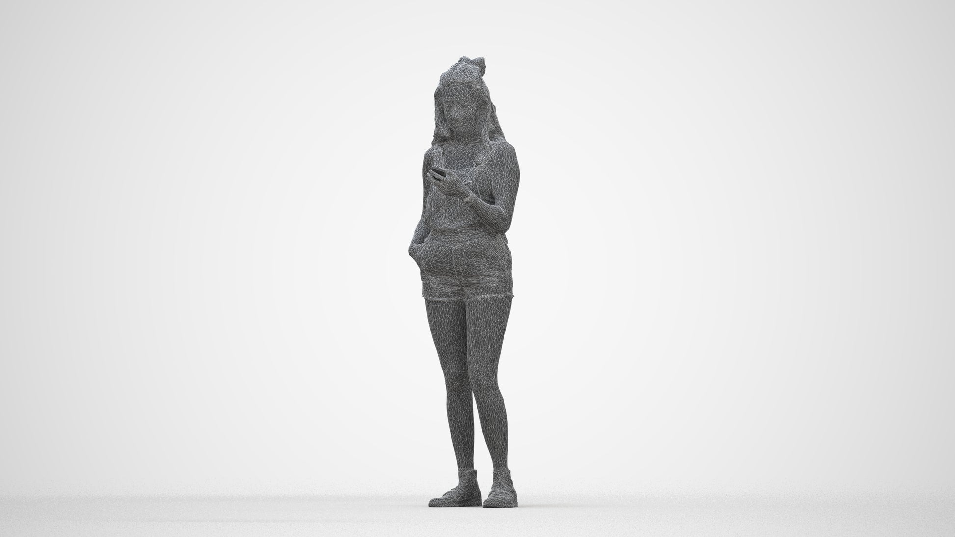 realistic 3D people woman casual standing, render-ready for V-Ray and Corona, FBX OBJ, wireframe back view