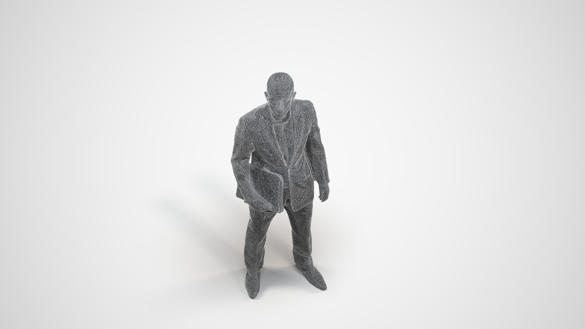 3D people model man business, scanned human for 3ds Max rendering, wireframe three-quarter view