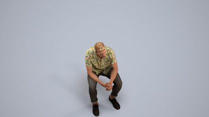 3D scanned man sitting casual, photorealistic archviz people for Enscape and SketchUp, back view render