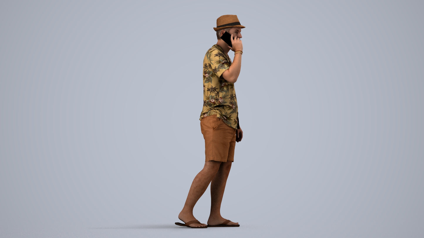 3D human model man walking, photogrammetry scanned person for archviz, side view render