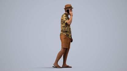 3D human model man walking, photogrammetry scanned person for archviz, side view render