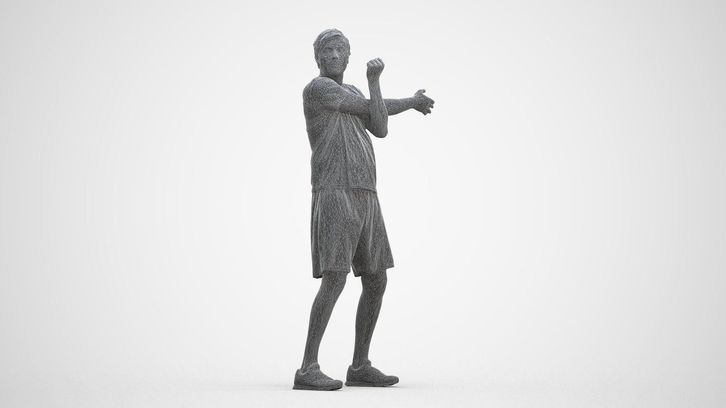 3D human model man sport, photogrammetry scanned person for archviz, three-quarter front view render