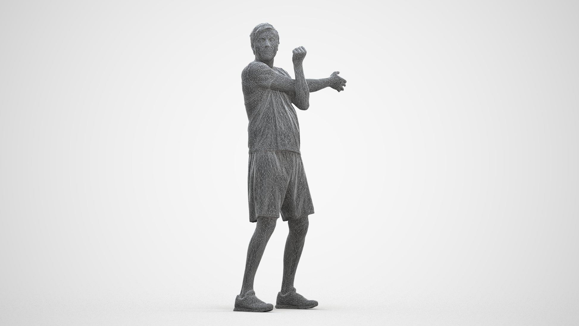 3D human model man sport, photogrammetry scanned person for archviz, three-quarter front view render
