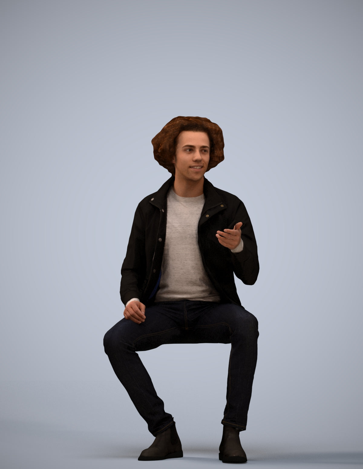 scanned 3D man casual sitting, photogrammetry people for Enscape and V-Ray