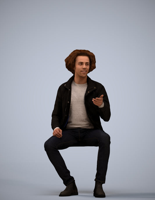 scanned 3D man casual sitting, photogrammetry people for Enscape and V-Ray