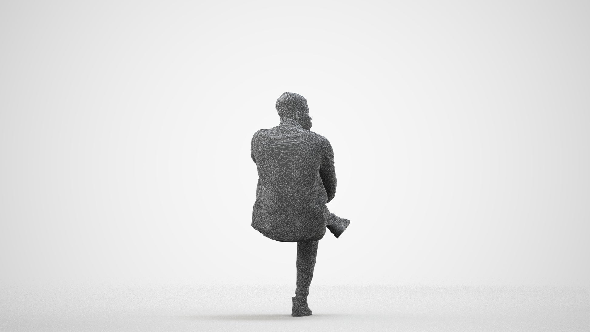 scanned 3D man casual sitting, photogrammetry people for Enscape and V-Ray, wireframe side view